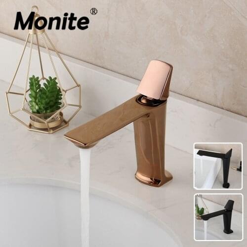 Monite Rose Golden Bathroom Faucet Wash Basin Sink Tap Matte Black Steam Spout Deck Mounted Solid Brass Mixer Tap Faucet