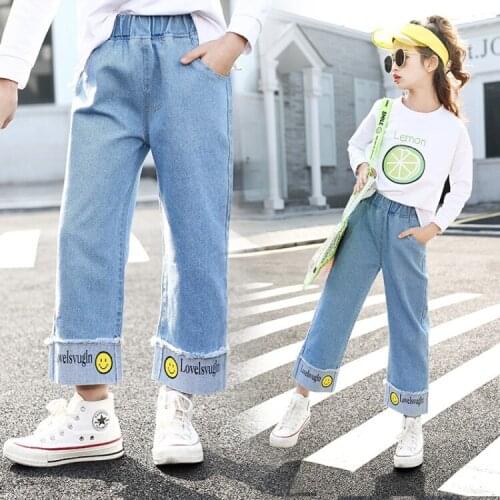 Girls' wide-leg pants spring and autumn childrens jeans Korean loose straight spring trousers