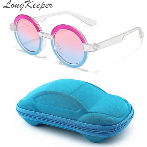 LongKeeper Purple Blue Frame Round Kids Sunglasses Fashion Brand Boys Girls Retro Sun Glasses Children UV400 Okulary Gift