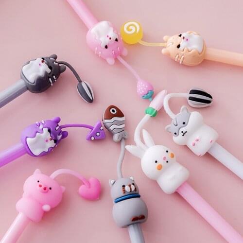 Cartoon Kawaii Cat Pig Rabbit Gel Pens Cute Creative Animal Black Gel Ink Pen Kids School Stationery Supplies Christmas Gift