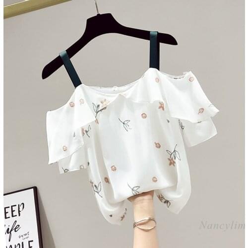 Sexy Off Shoulder Blouse Women Elegant Ruffle Slash Collar Strap Shirt Girls Ladies Tops Summer 2021 Nancylim
