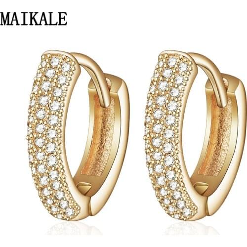 MAIKALE Luxury Round Hoop Earrings Cubic Zirconia Gold Silver Color Small Fashion Earrings For Women Jewelry Anniversary Gift