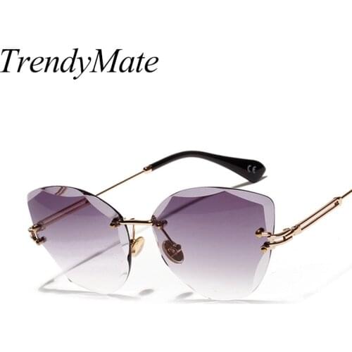 2018 Women Cat Eye Sunglasses Irregular Polygonal Rimless Glasses Clear Transparent Female Shades Color Sunnies Oculos 5276T