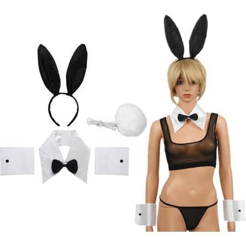 Sexy Cute Bunny Girls Outfit Set Rabbit Cosplay Costume Rabbit Suit Accessories Ear Headband Collar Bow Tie Cuffs Tail Ball