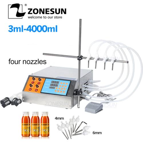 ZONESUN 4 Heads Liquid Perfume Water Juice Essential Oil Electric Digital Control Pump Liquid Filling Machine 3-4000ml