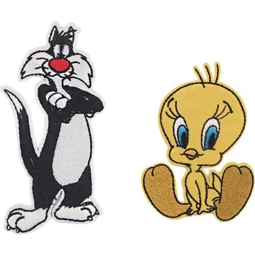 R967 1pcs Silly Cat And Tweety Bird Cartoon Figure Pacth Stickers Iron On Patches For Backpack Handbag T-shirt Jacket Diy Patch