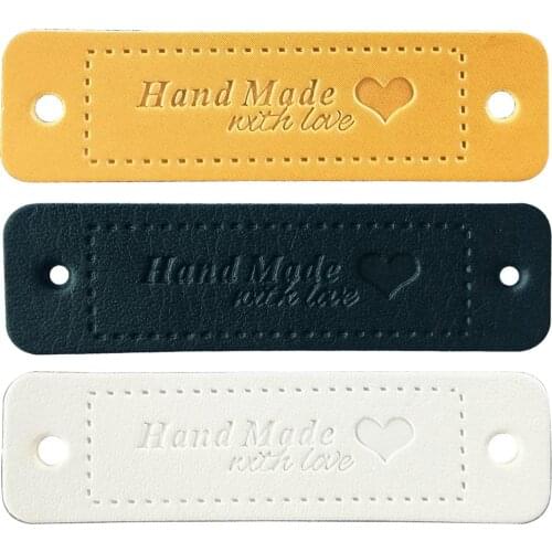 10pcs Hand Made with Love Leather Tag Craft Sewing Knitting Crochet Supplies