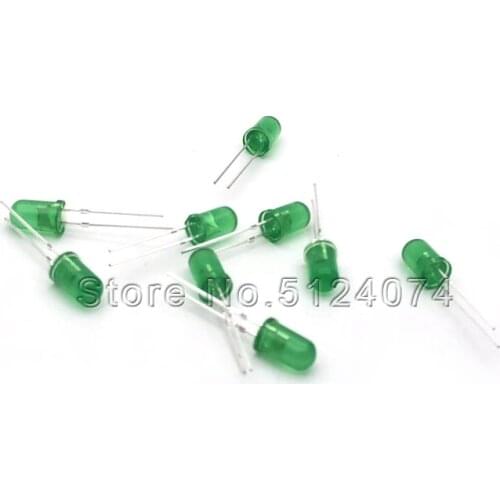 100pcs/lot 5MM/F5 green light emitting diode DIP LED lamp round head LED green light super bright short pin