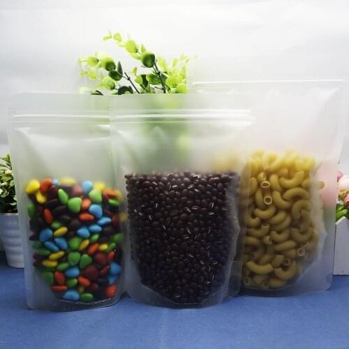 100pcs Reusable Matte clear pouches 15*22cm Stand up ZipLock Plastic bag frosted surface zipper self-sealed sachet Poly food bag