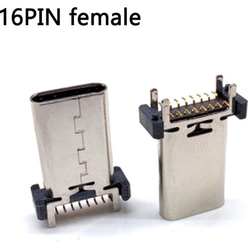 2-5pcs 16 Pin SMT Socket Connector Micro USB Type C Female Four feet board vertical sticker For Samsung Lenovo Huawei ZTE ect