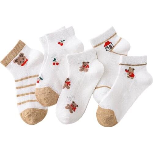5 Pairs/Lot Children Cotton Socks Boy Girl Baby Infant Ultrathin Fashion Breathable Solid Mesh Socks For Summer 1-6T Teens Kids