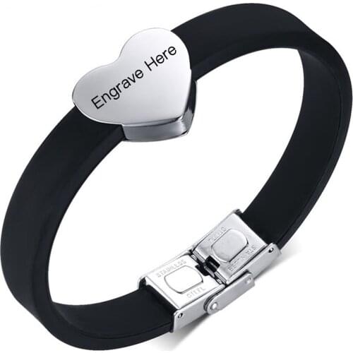Free Engraving Personalized Stainless Steel Bracelet & Bangle Heart Shape Mens Jewelry Charm Chain Wristband Bracelet