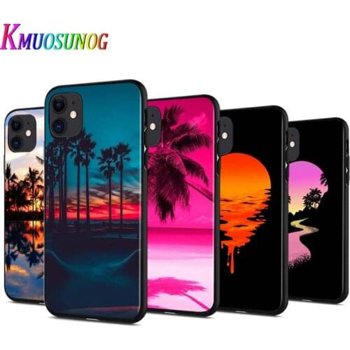 Palm trees Summer beach For Apple iPhone 12 Pro Max Mini 11 Pro XS Max X XR 6S 6 7 8 Plus 5S Black Phone Cover