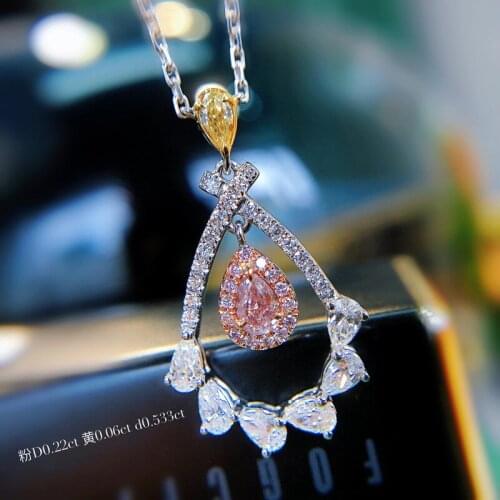Elegant Pink Crystal Water Drop Pendant Necklace Pear Cut White Zircon Necklaces For Women Wedding Mystic Rainbow Stone Necklace