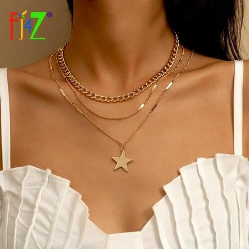 F.J4Z Trend Women Necklaces Fashion Punk Cuban Chain Star Pendant Statement Necklace Collar подвеска Summer Gift 2021