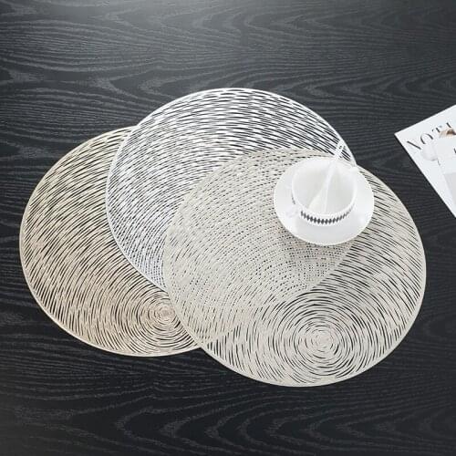 IMUWEN 12PCS PVC Placemats Round Hollow Waterproof Non Slip Table Mats Heat-Insulated Pad Coaster Home Wedding Decoration Dinner