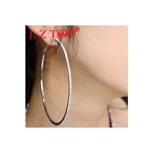 JZTOP Big Crystal Hoop Earrings Large Classic Full Rhinestone Circle Earring For Women Party Round Trendy Brinco