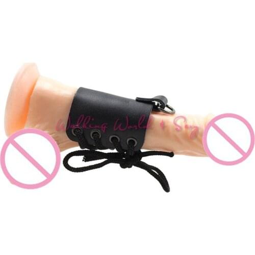 Genuine Leather Cock Ring Lace-up Extender Stretcher Time Delay Ring Sex Products For Men Penis Ring Male Chastity Erotic Toys