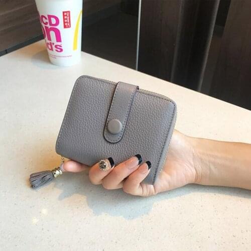 LOMANTINA Tassel Girls Wallet Small Cute Wallet Women Short Real Cow Leather Zipper Card Holder Coin Purses Portefeuille Female