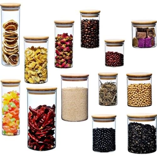 Kitchen Food Storage Tank Kitchen Miscellaneous Grain Organizer Food Jar Bamboo Lid Food Sealed Container