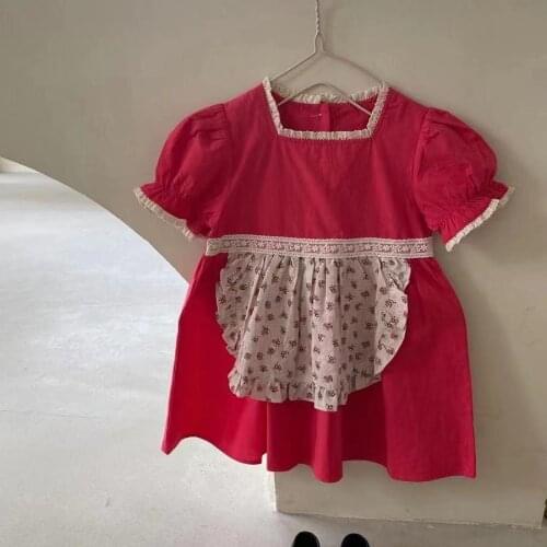 2021 Summer New Korean Style Baby Girls Princess Dresses Floral Printed Apron Short-sleeved Toddlers Kids Dress