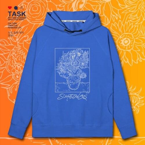 Line drawing sunflower Van Gogh Vincents classic oil painting mens hoodies clothing top casual new mens white autumn clothes