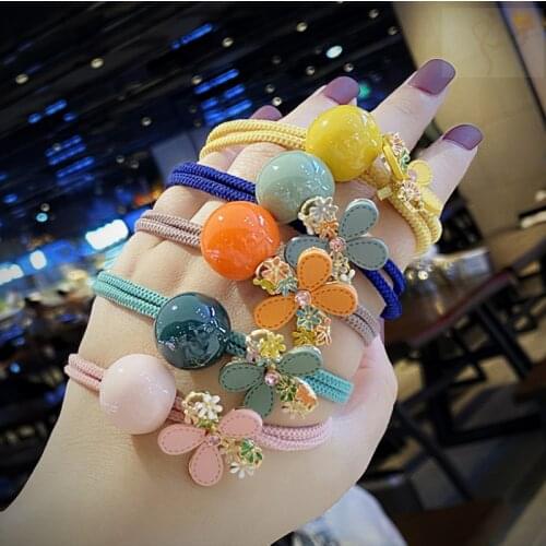 Fashion Ball Flower Elastic Hair Bands Sweet Pu Leather Flower Hair Ties for Women Girls Rubber Bands Hair Ropes Accessories