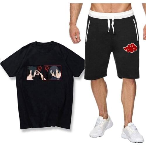 Mens Short sleeve Anime Kakashi Sasuke Summer Mens Leisure style TShirt high quality Cotton T Shirts pants suit 2Pcs Harajuku