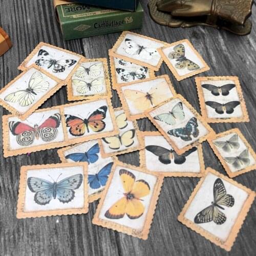 Junk Journal Vintage Butterfly Illustrated Stamp Sticker Scrapbook Travel Diary Decoration Diary Planner Stickers