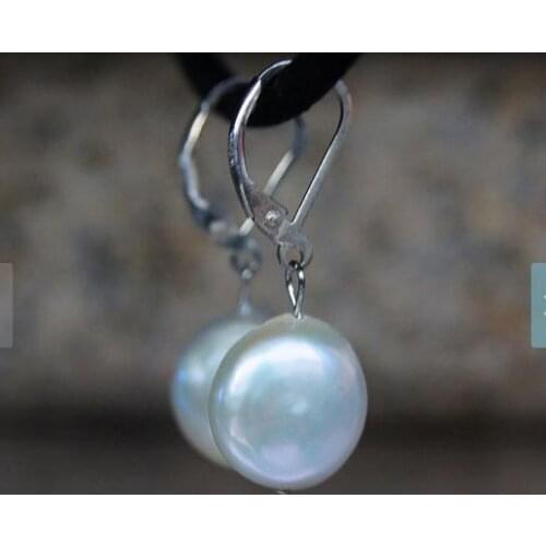 New Arrival Favorite Pearl Earrings White Color 12mm Coin Freshwater Pearl Dangle Earring Wedding Birthday Women Gift Jewelry