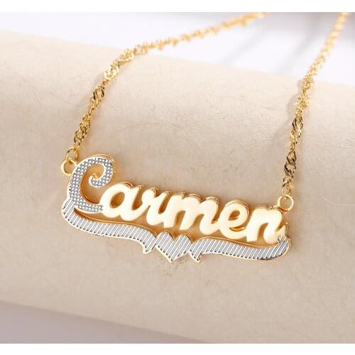 Custom Name Necklace Personalized Double Plate 3D Two-Tone Double Layer Nameplate XOXO Necklace 18k Gold Plated For Women Gift