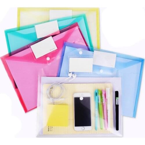 10 Pieces Snap File Bag Plastic 16C A4 Paper Storage Folder PP Transparent Portfolio Policy Briefcase With Label + Fix Pen Hole