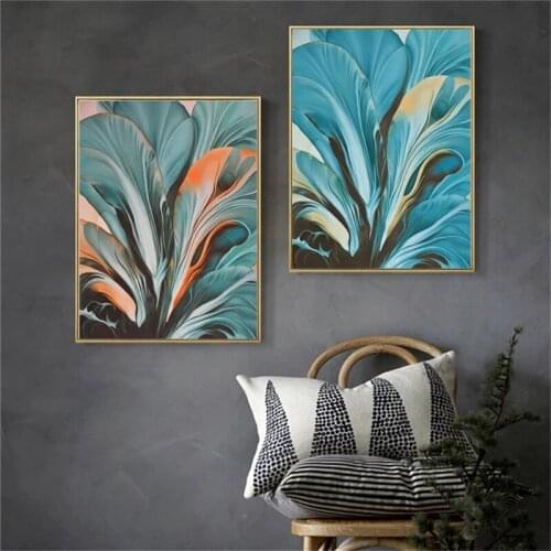 Modern Nordic Green and Blue Leaf Hd Poster Home Wall Decoration Canvas Painting Art Painting Frameless Style
