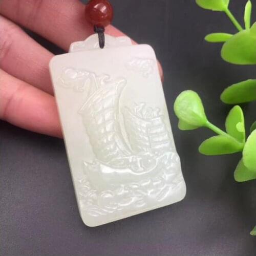 Natural Xinjiang Hetian jade white jade Yifan style pendant 31 * 51mm with certificate