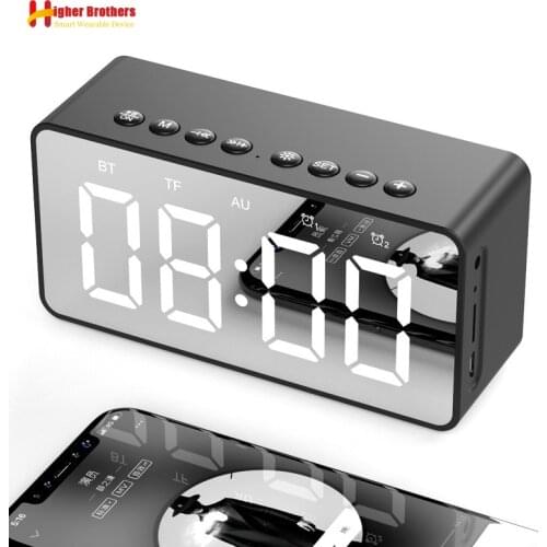 Portable Bluetooth Speaker Super Bass Wireless Subwoofer Stereo Speakers Support TF AUX Mirror Alarm Clock for Phone Computer