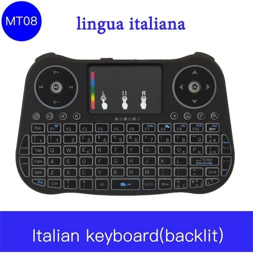Mini MT08 Italian Backlight Wireless Keyboard 2.4G Air Mouse Remote Control for Android TV Box PC Samsung TV Xbox Gamepad