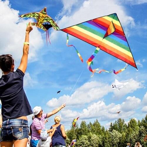 1 Set Rainbow Kite Kids DIY Toys Long Tail Outdoor Kites Flying Parent-Child Game Stunt Surf Kite Control Line Pigment Xmas Gift