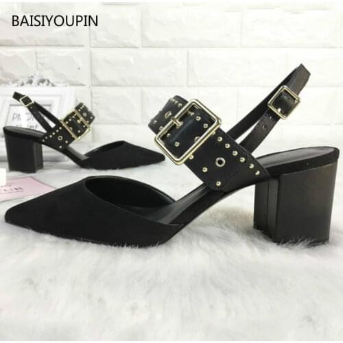 Fashion New Casual Women Sandals Summer Pumps Shoes High-quality Rivet Pointed Toe 6cm High Heels Female Sandals Office Career