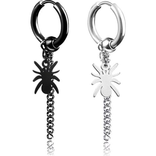 Punk Spider Chain Pendant Drop Earrings For Men Classic Stainless Steel Chain Tassels Earrings Jewelry Brincos Gift