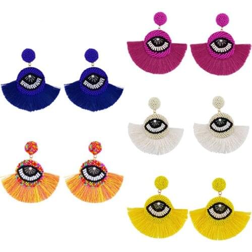 Big Eyes Tassel Earrings Fashion Drop Dangle Statement Ear Decoration for Women Girls Bohemian Jewelry Colored Rice Beads