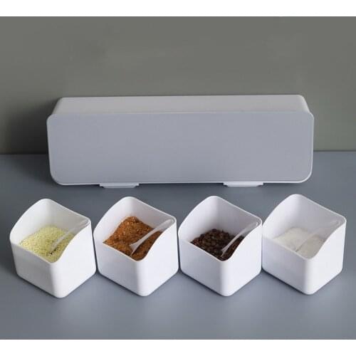 Spice Salt Pepper Shakers Wall Mounted Rack Seasoning Jar With 4 Pcs Combination Set Barbecue Condiment Kitchen Gadget Tool