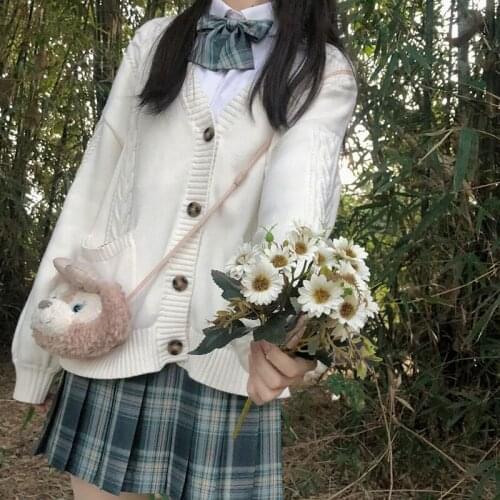 JK Uniforms Sweater Loose Linen Flower Color Knitted Cardigan Women JK Sweater Coat japanese school uniform sweaters