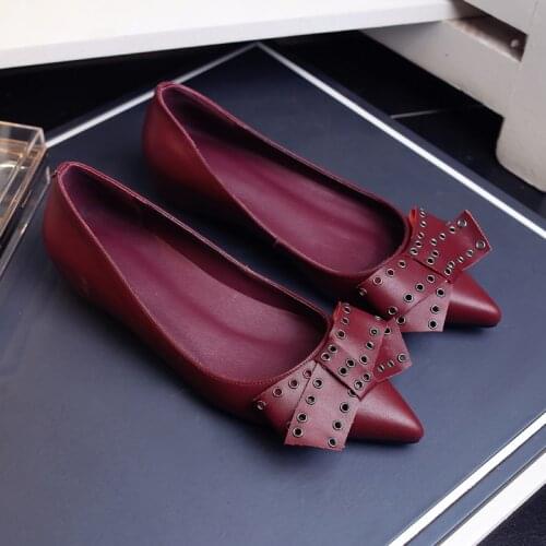 EshtonShero Flats Womens Shoes Woman Flat Heels Pointed Toe Slip On Butterfly-Knot black Ladies Wedding Boat Shoes Size 3-8