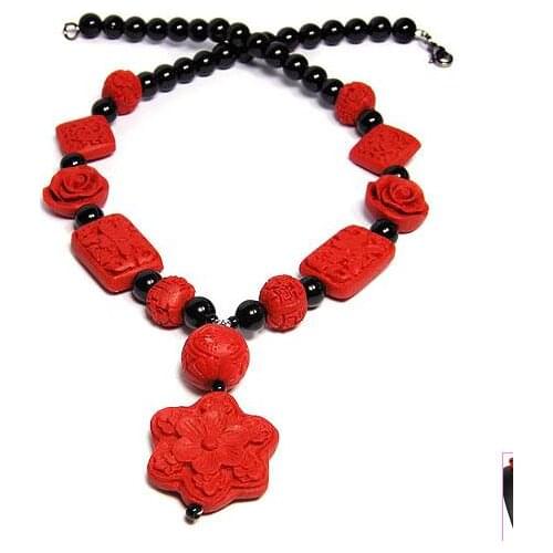 Vintage Cinnabar Black Onyxes Handmade Ladies Jewellery Beaded Necklace,Perfect Wedding Birthday Women Gift Jewelry