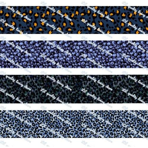 WL 1’ Dark Blue Leopard Grosgrain Ribbon Diy Hair Bow Handmade Material Animal Collar Funny Party Decoration 50 Yards