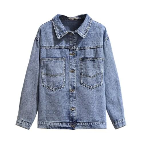 Plus size womens denim jacket spring and autumn fashion loose patch printing cover meat Show thin denim jackets overcoat