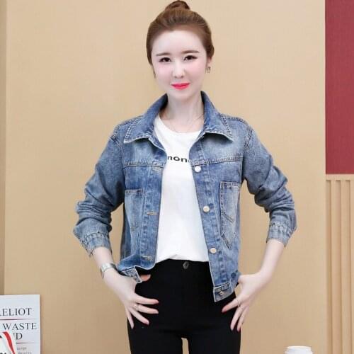 YYCZF Women SP & AU 2021 Denim Jackets Turn-down Collar Big Pocket Casual Sequin Embroidery Fashion Loose Jean Coat Female