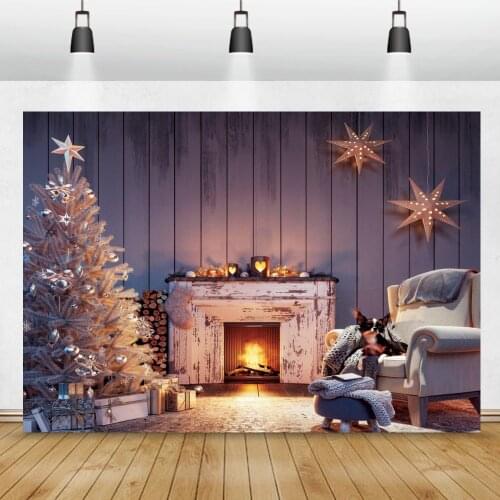 Winter Christmas Backdrops For Photography Fireplace Pine Tree Stars Sofa Child Family Shoot Party Photozone Photo Background