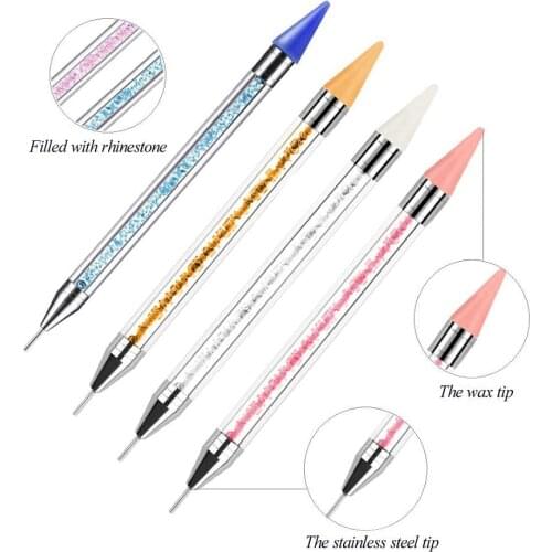 1PCS Dual Heads Acrylic Dotting Wax Pen Rhinestones Gem Picker Crystal Studs Picking Nail Art Wax Pencil Dotter DIY Point Drill