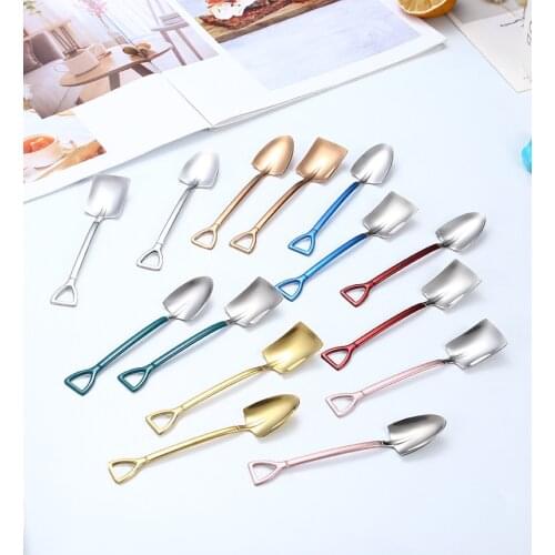 1Pc 122mm Stainless Steel Iron Shovel Spoon Coffee Ice Cream Spoon Retro Cute Square Head Spoon Multifunctional Tableware Tools